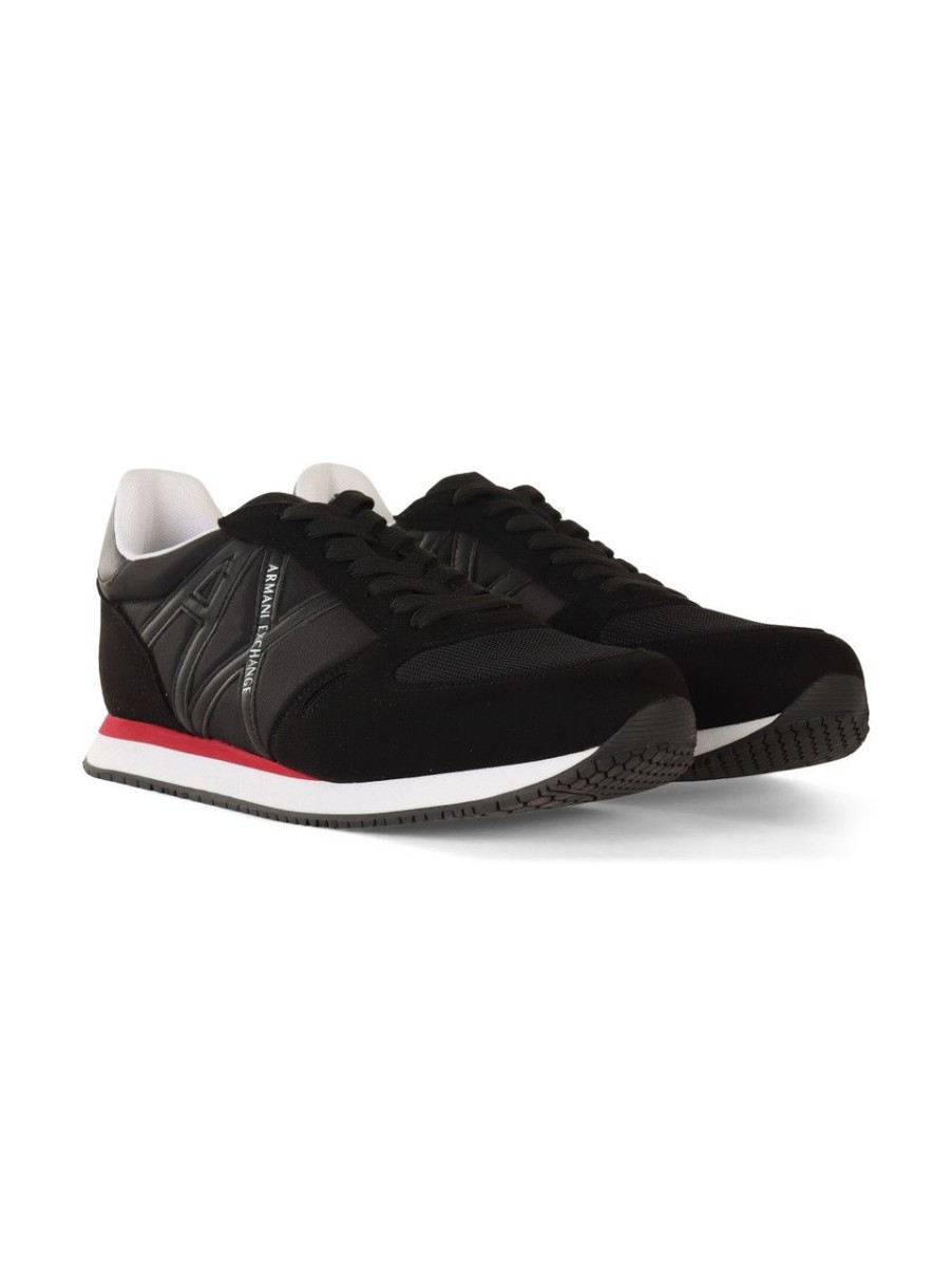 Uomo ARMANI EXCHANGE | Sneakers In Tessuto Ed Ecopelle Con Patch Logo Nero