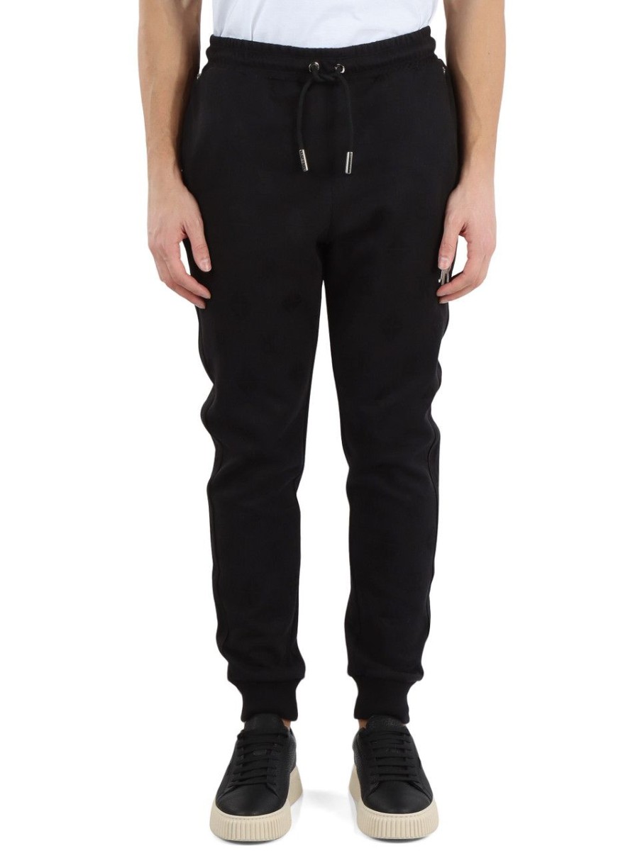 Uomo RICHMOND | Pantalone Sportivo In Misto Cotone Con Motivo Logo Nero