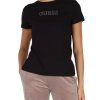 Donna GUESS | Active: T-Shirt In Cotone Stretch Con Logo In Strass Nero