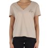 Donna REPLAY | T-Shirt Collo A V In Cotone Con Scritta Logo Beige