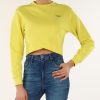 Donna GUESS | Felpa Cropped In Cotone Garzato Verde Chiaro