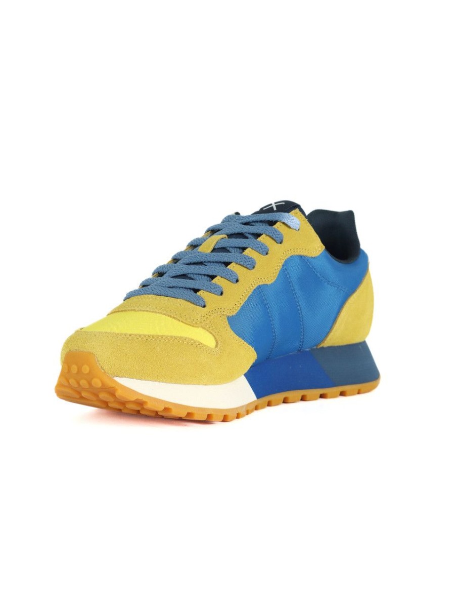 Uomo SUN68 | Sneakers In Pelle E Tessuto Jaki Bicolor Giallo