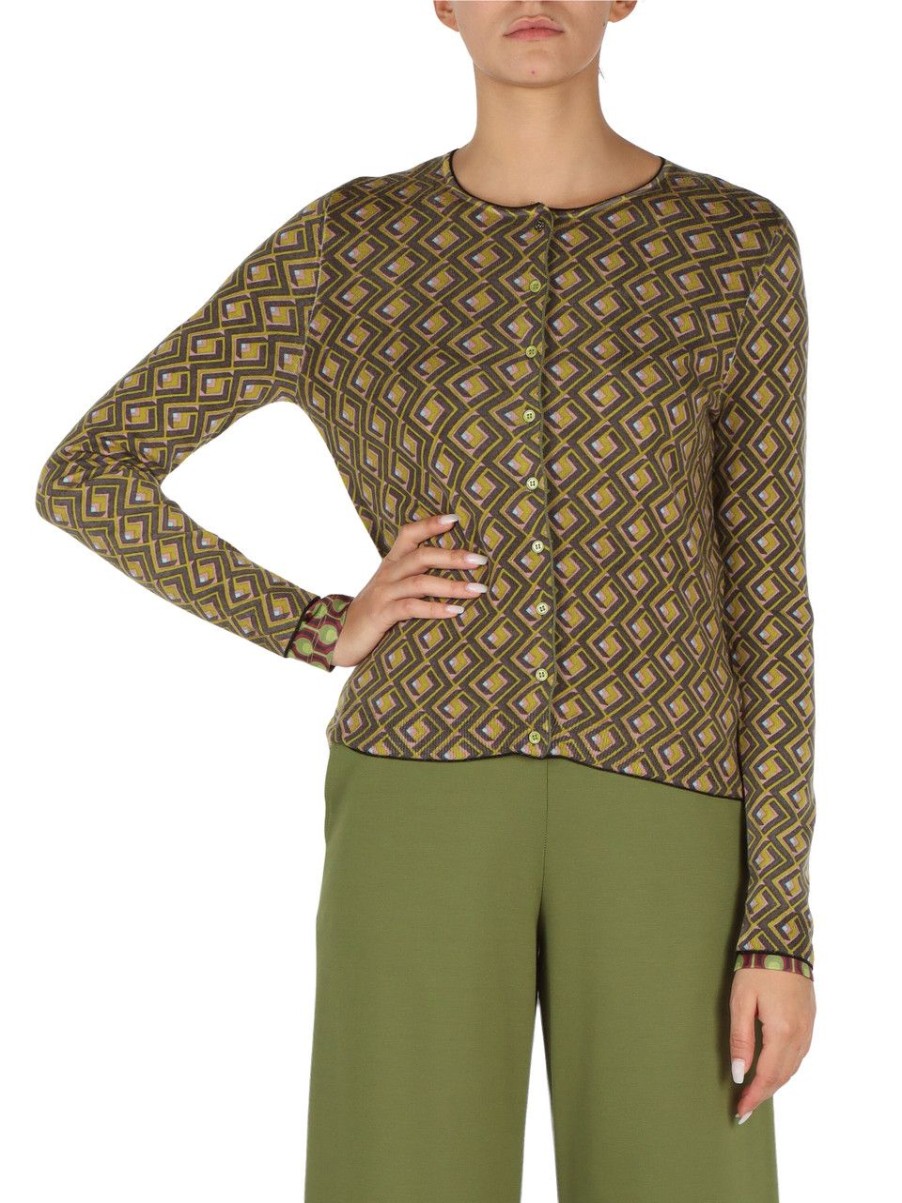 Donna MALìPARMI | Cardigan Girocollo Merinos Prints Verde