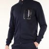 Uomo LAMBORGHINI | Felpa Con Zip In Misto Cotone Con Stampa Logo Blu Scuro