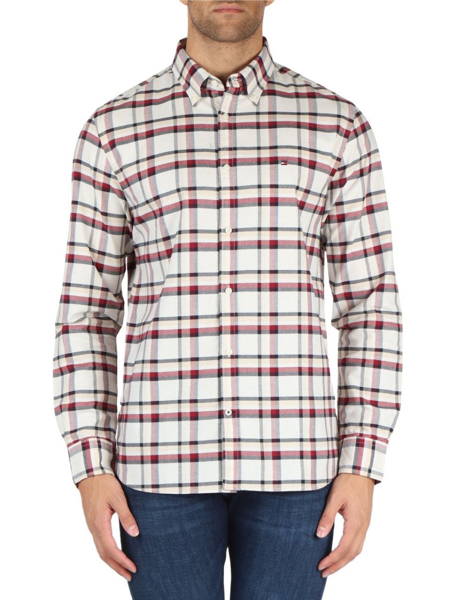 Uomo TOMMY HILFIGER | Camicia Regular Fit In Cotone Panna