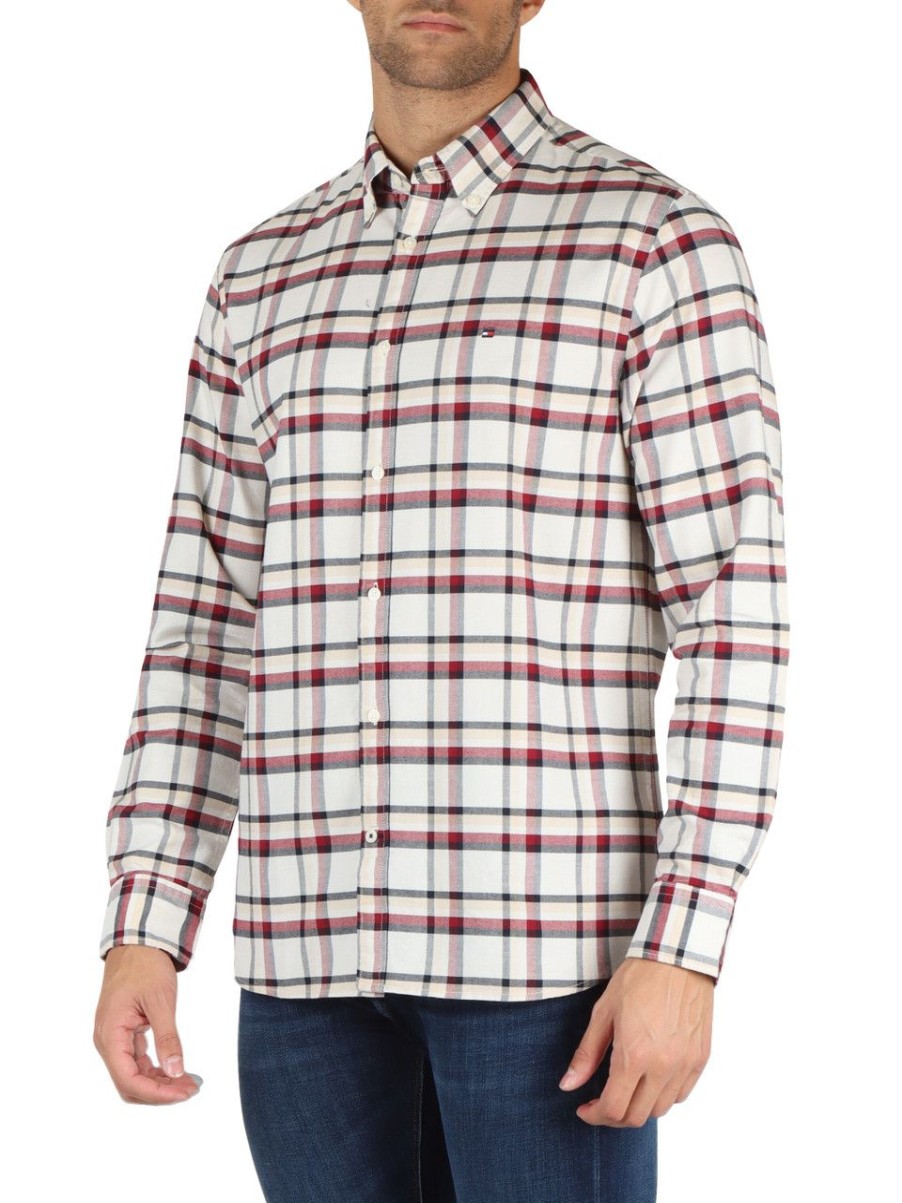 Uomo TOMMY HILFIGER | Camicia Regular Fit In Cotone Panna