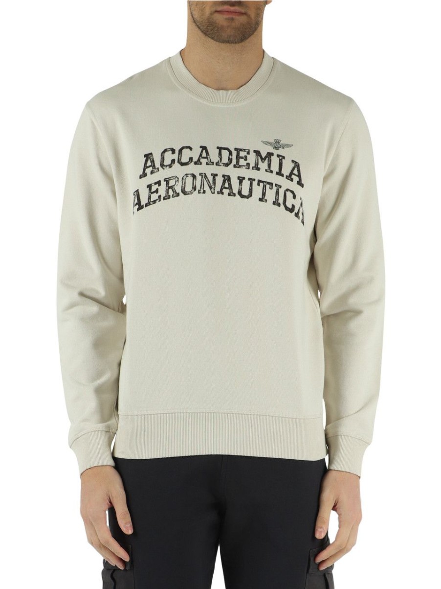 Uomo AERONAUTICA MILITARE | Felpa In Cotone Garzato Con Scritta Logo Beige