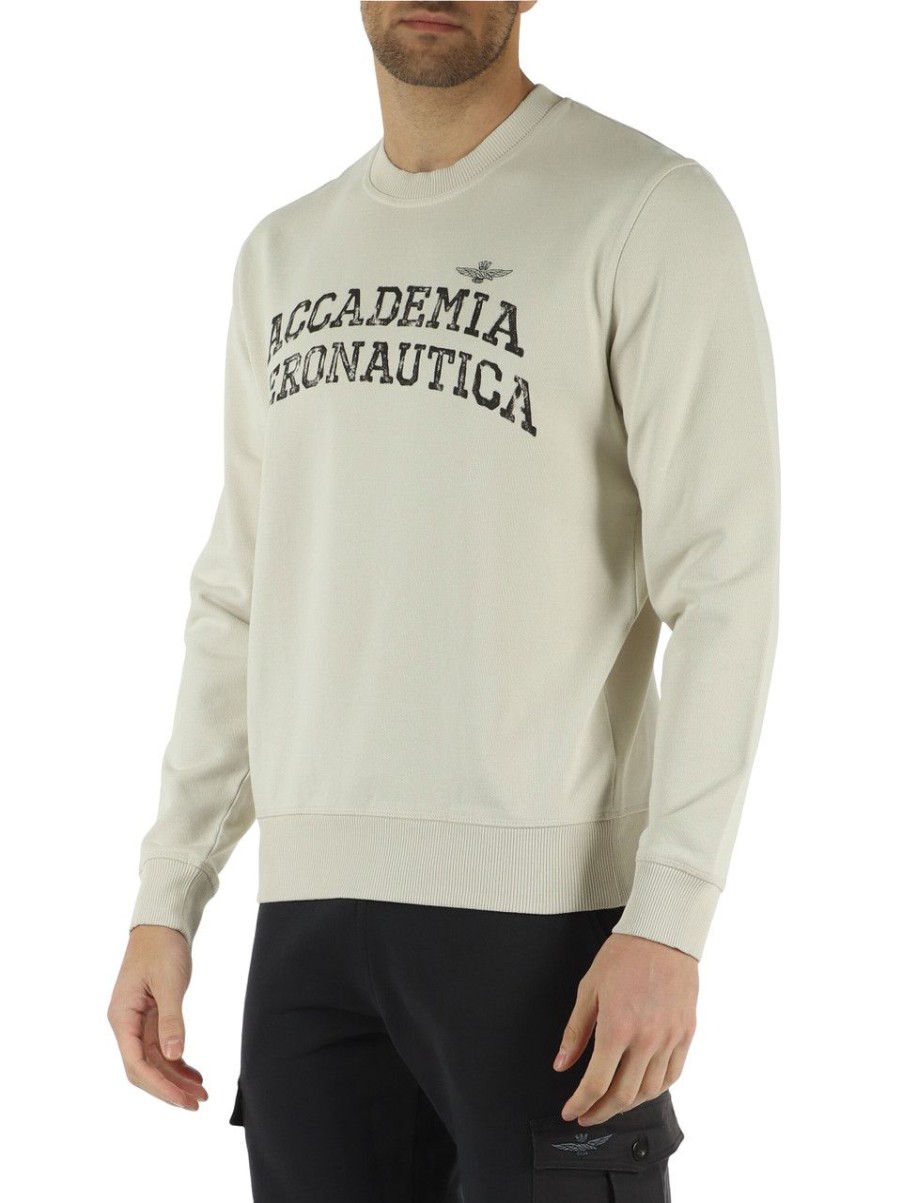 Uomo AERONAUTICA MILITARE | Felpa In Cotone Garzato Con Scritta Logo Beige