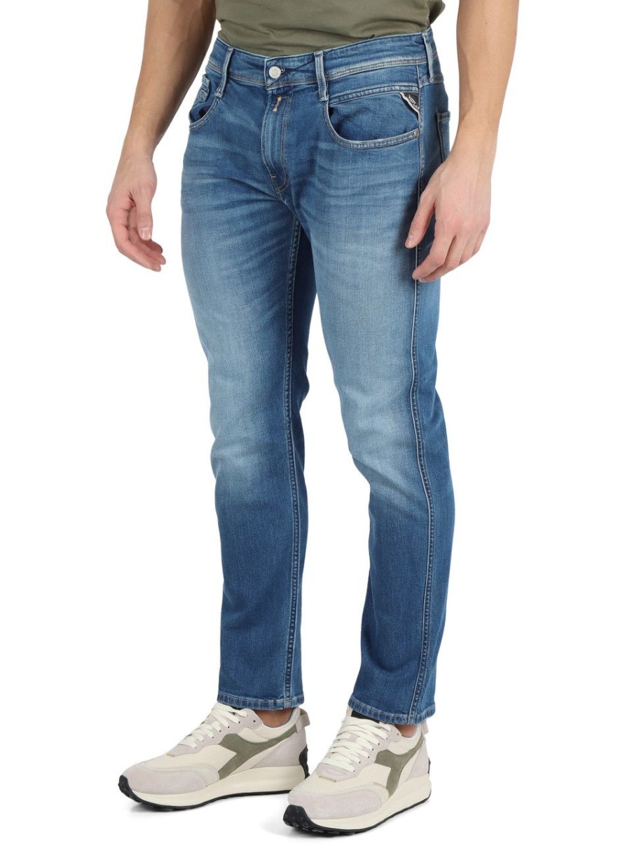 Uomo REPLAY | Biopack: Pantalone Jeans Cinque Tasche 573 Bio Anbass Slim Fit Blu Chiaro