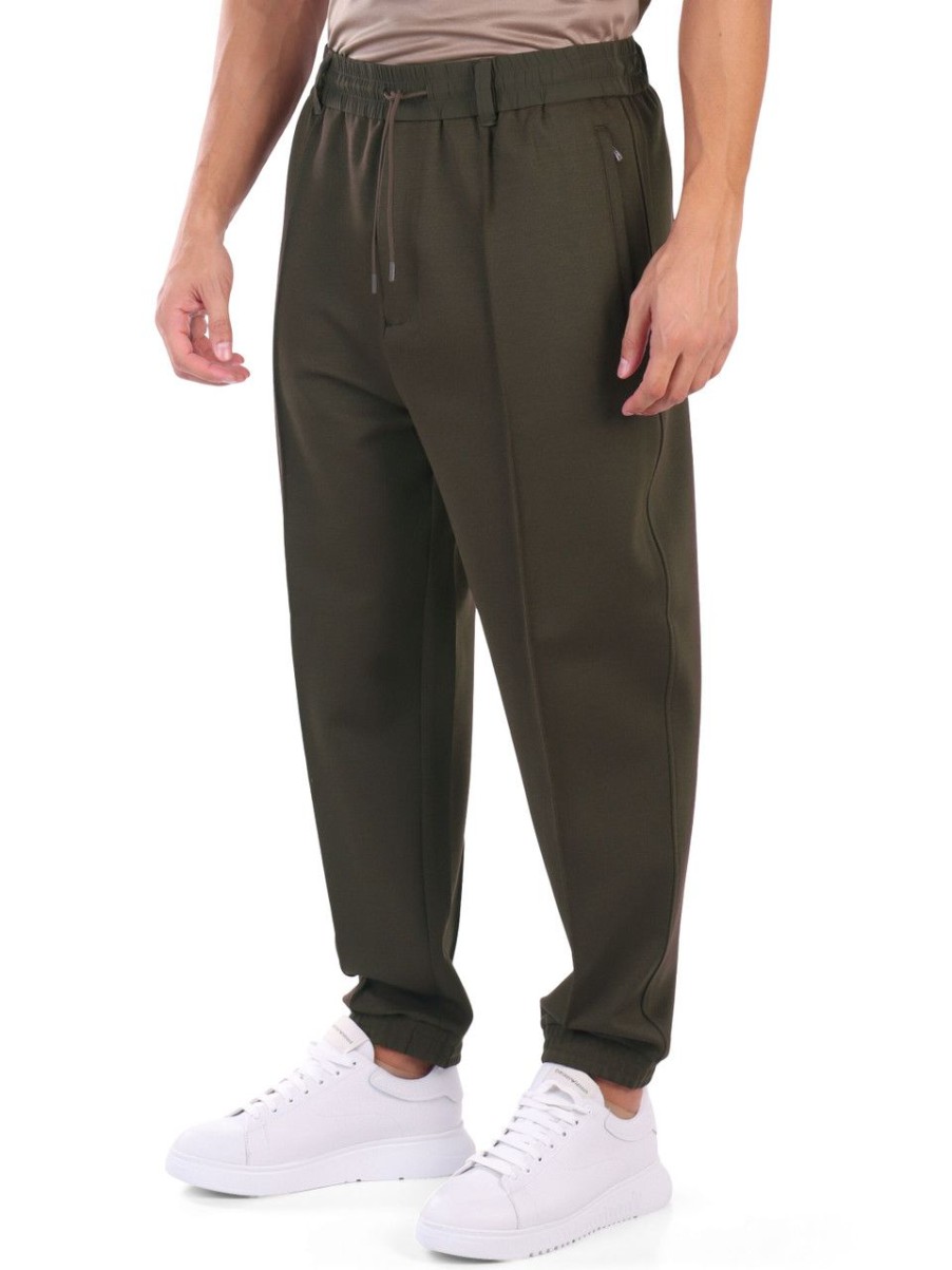 Uomo EMPORIO ARMANI | Pantalone Jogger In Misto Lana Travel Essential Verde Scuro