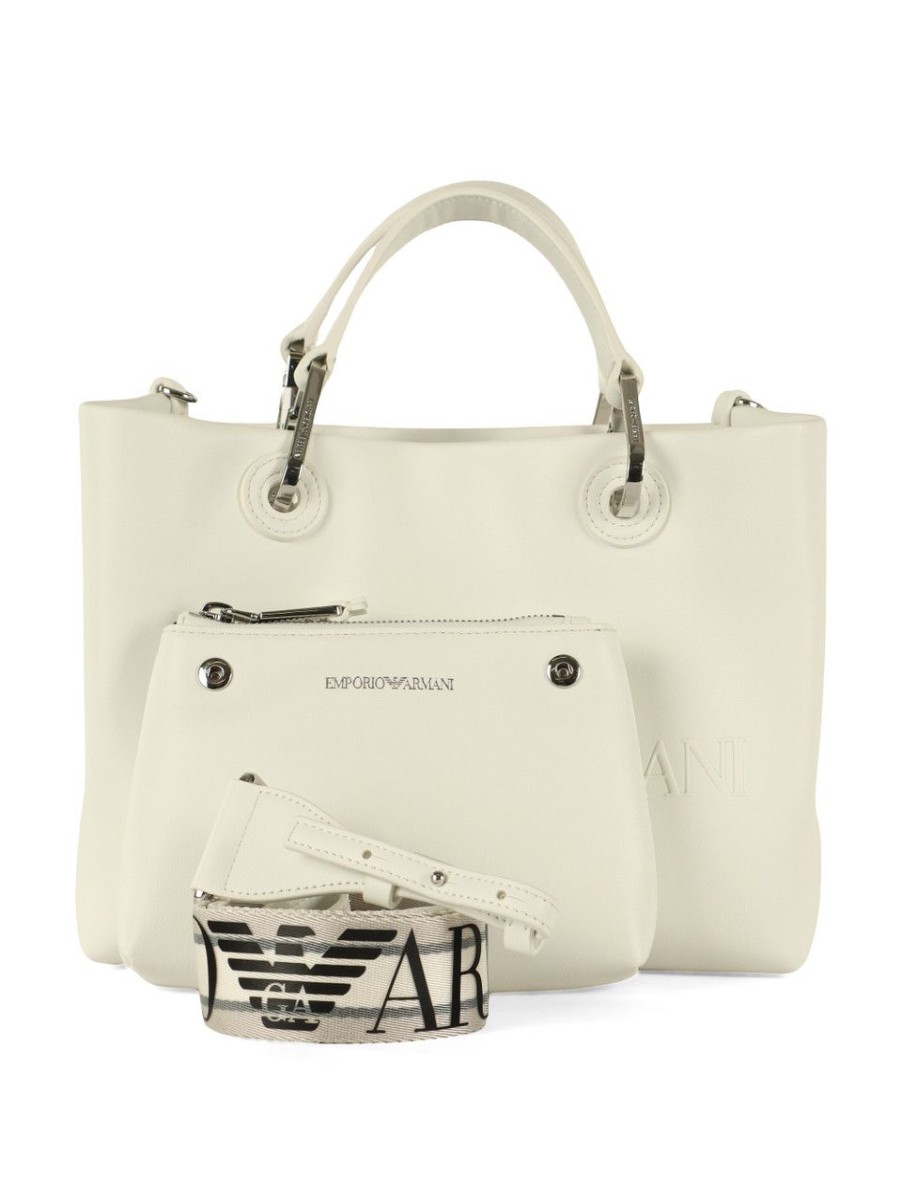 Donna EMPORIO ARMANI | Borsa A Mano Media Con Scritta Logo A Rilievo Bianco