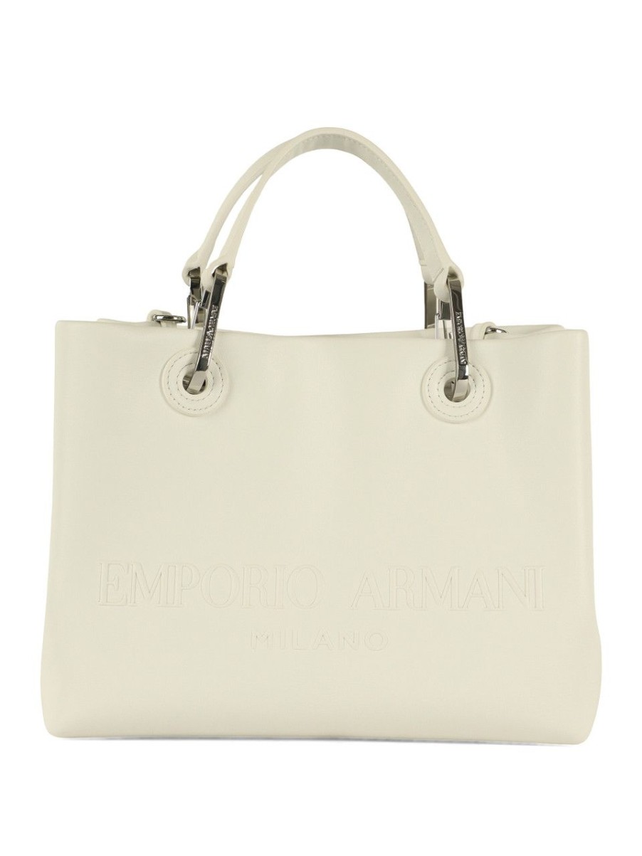 Donna EMPORIO ARMANI | Borsa A Mano Media Con Scritta Logo A Rilievo Bianco