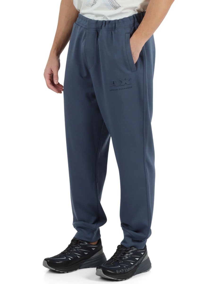 Uomo ARMANI EXCHANGE | Pantalone Sportivo In Misto Modal Con Scritta Logo Blu Chiaro