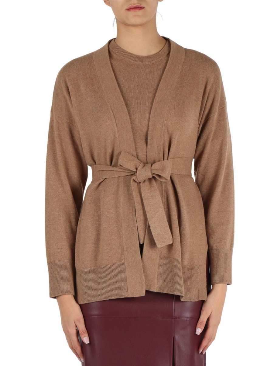 Donna ALPHA STUDIO | Cardigan Con Cintura In Misto Lana E Cashmere Beige