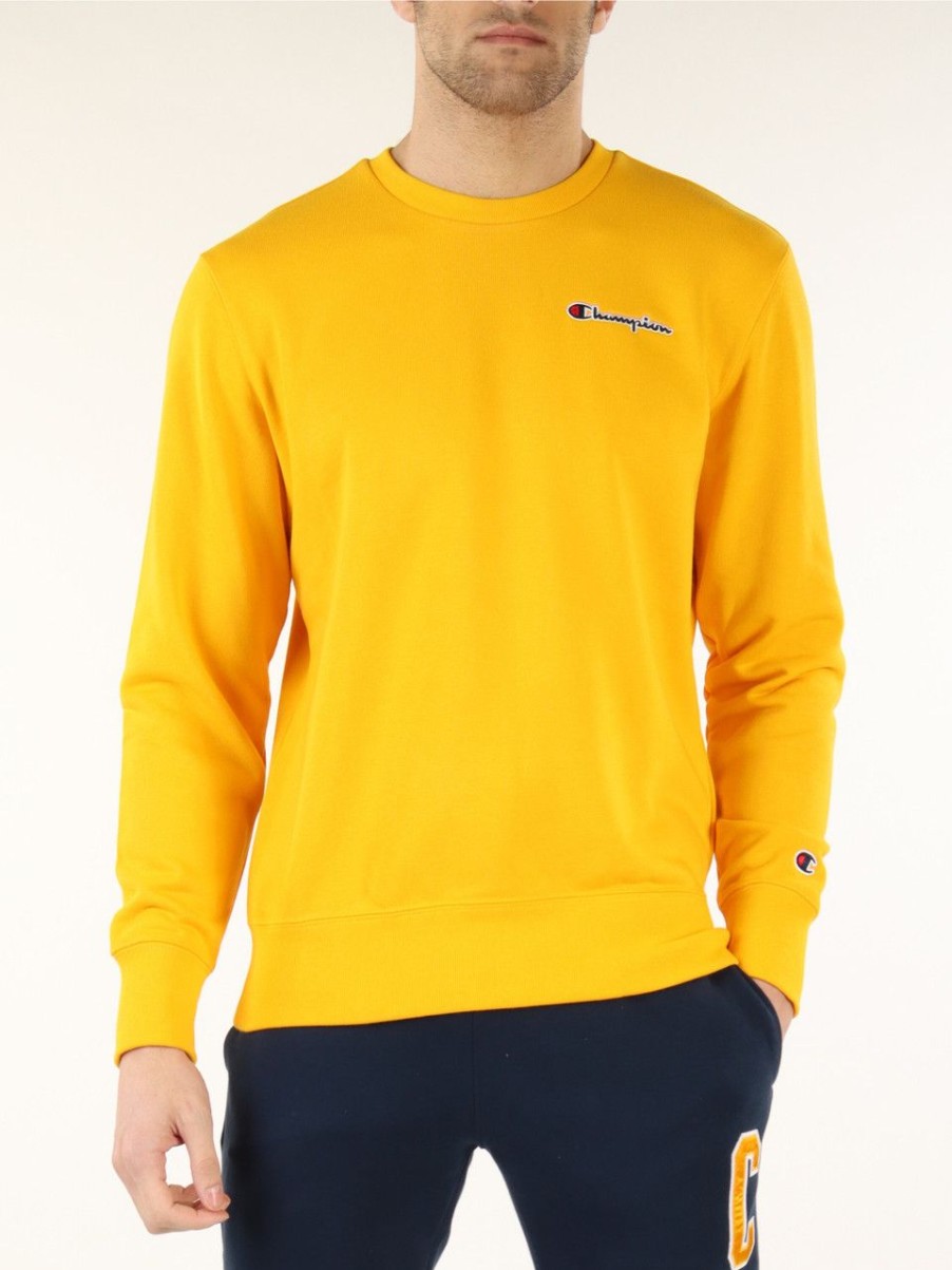 Uomo CHAMPION | Felpa In Misto Cotone Con Ricamo Logo Giallo