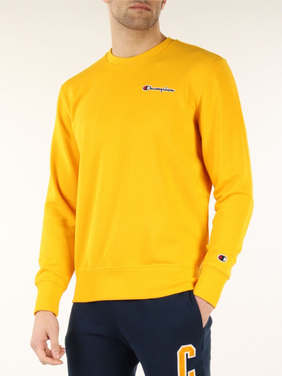 Uomo CHAMPION | Felpa In Misto Cotone Con Ricamo Logo Giallo