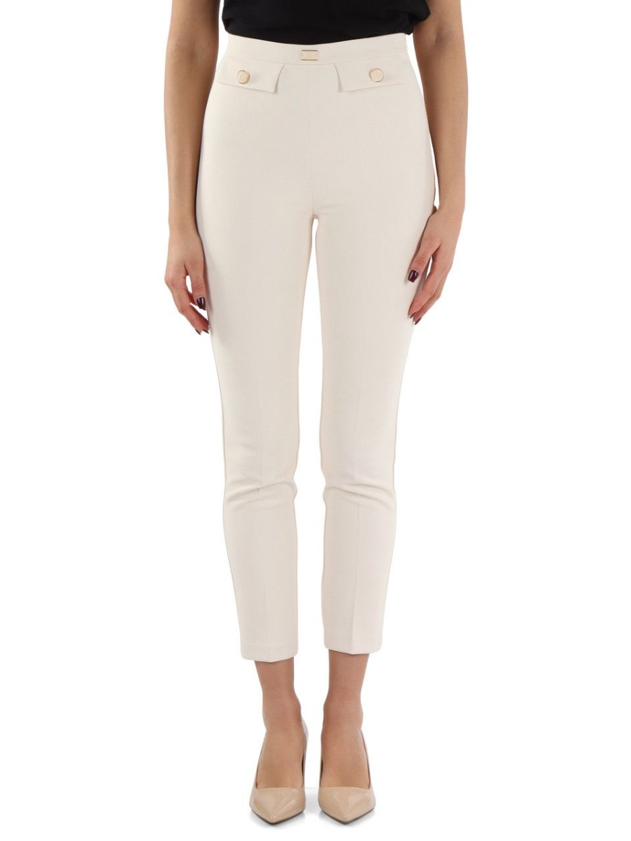 Donna ELISABETTA FRANCHI | Pantalone In Crepe Stretch Con Placca Logo Nude