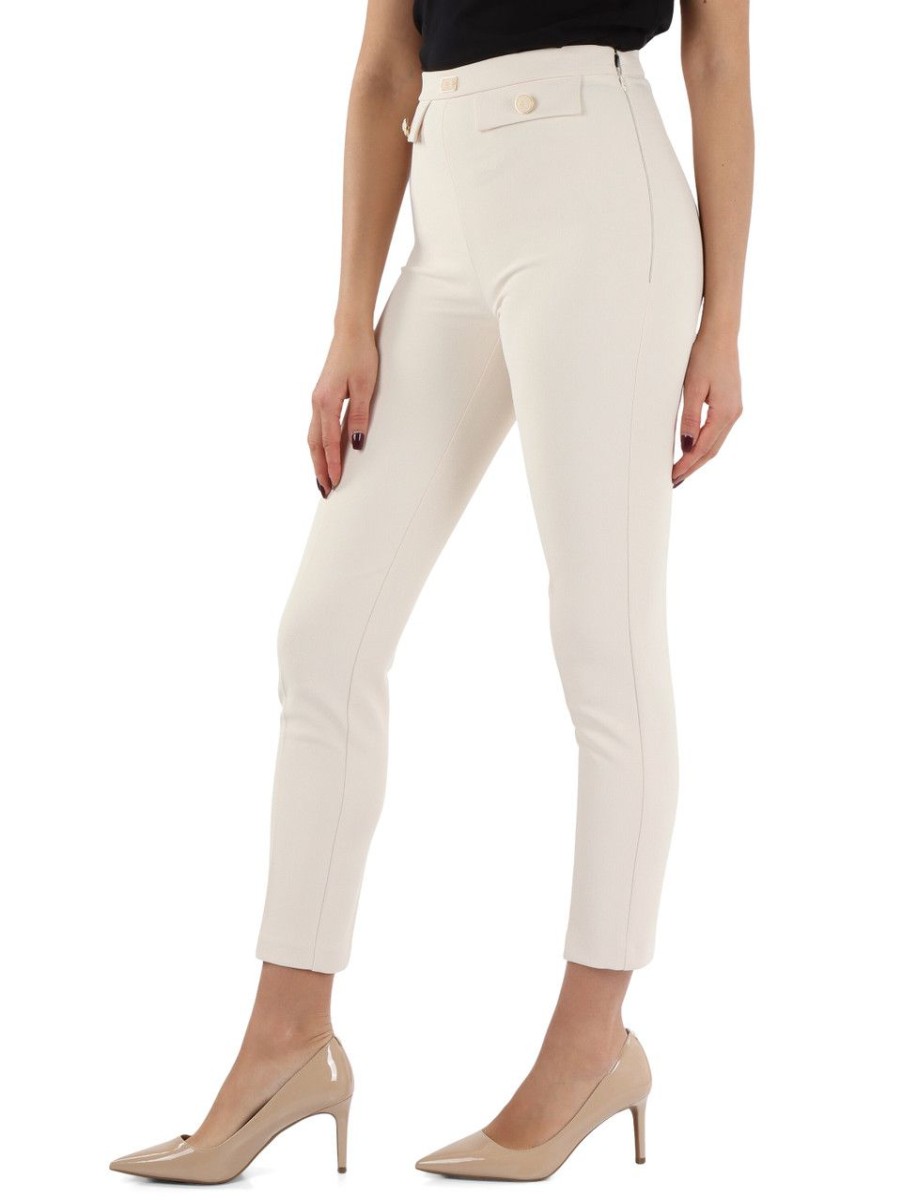 Donna ELISABETTA FRANCHI | Pantalone In Crepe Stretch Con Placca Logo Nude