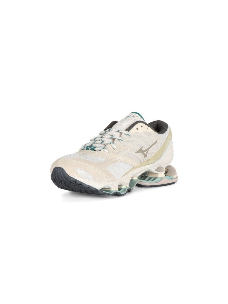 Uomo MIZUNO | Sneakers Running In Pelle E Tessuto Wave Prophecy Ls Panna