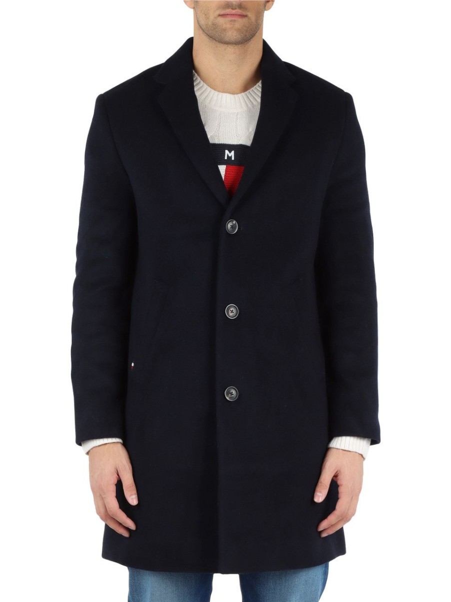 Uomo TOMMY HILFIGER | Cappotto In Misto Lana Blu Scuro