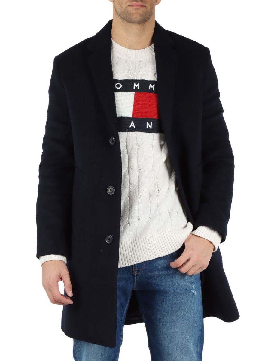 Uomo TOMMY HILFIGER | Cappotto In Misto Lana Blu Scuro