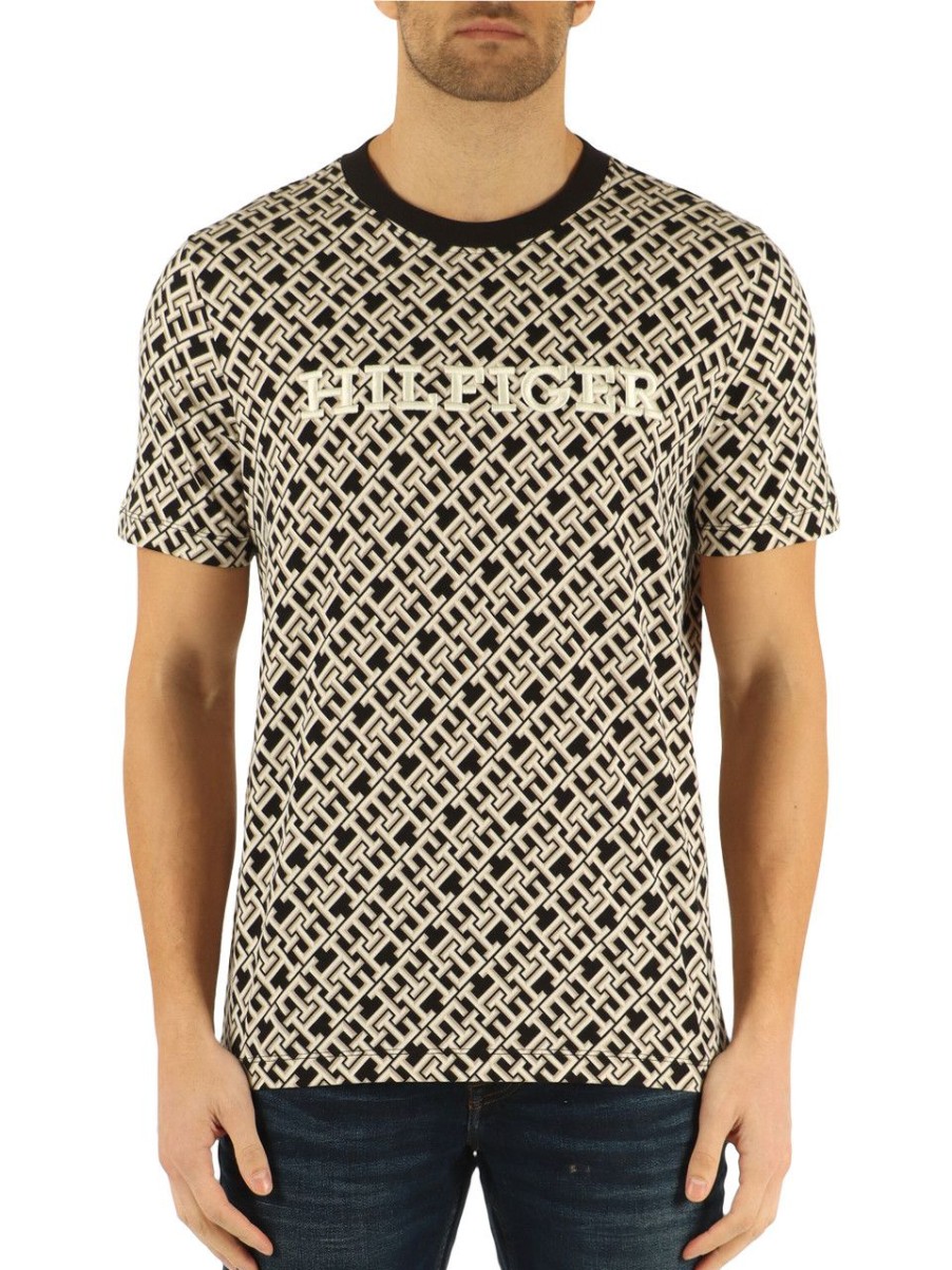 Uomo TOMMY HILFIGER | T-Shirt Regular Fit In Cotone Con Stampa Logo Nero