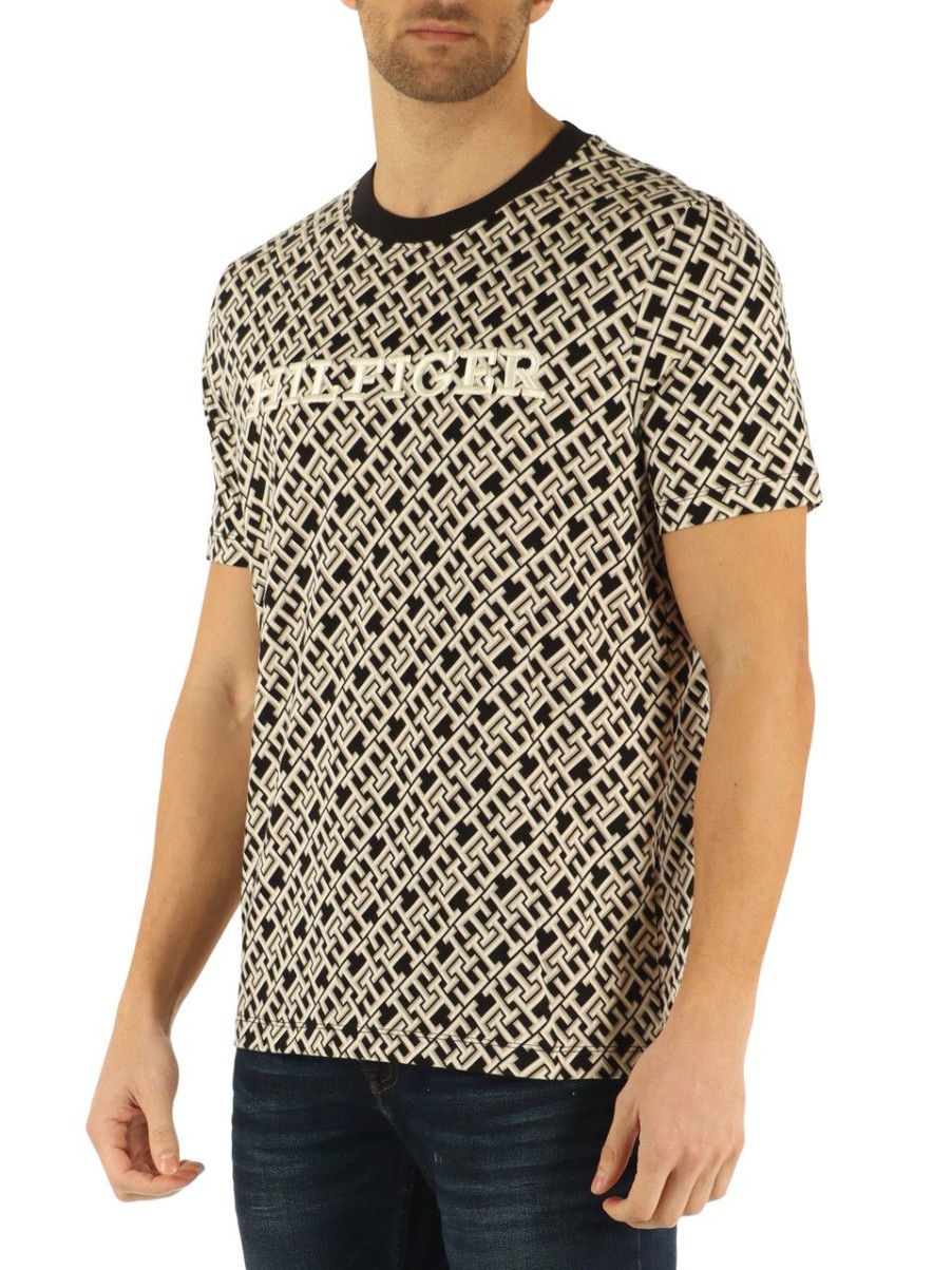 Uomo TOMMY HILFIGER | T-Shirt Regular Fit In Cotone Con Stampa Logo Nero