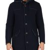 Uomo QB24 | Cappotto Con Cappuccio Kosmo In Misto Lana Blu Scuro