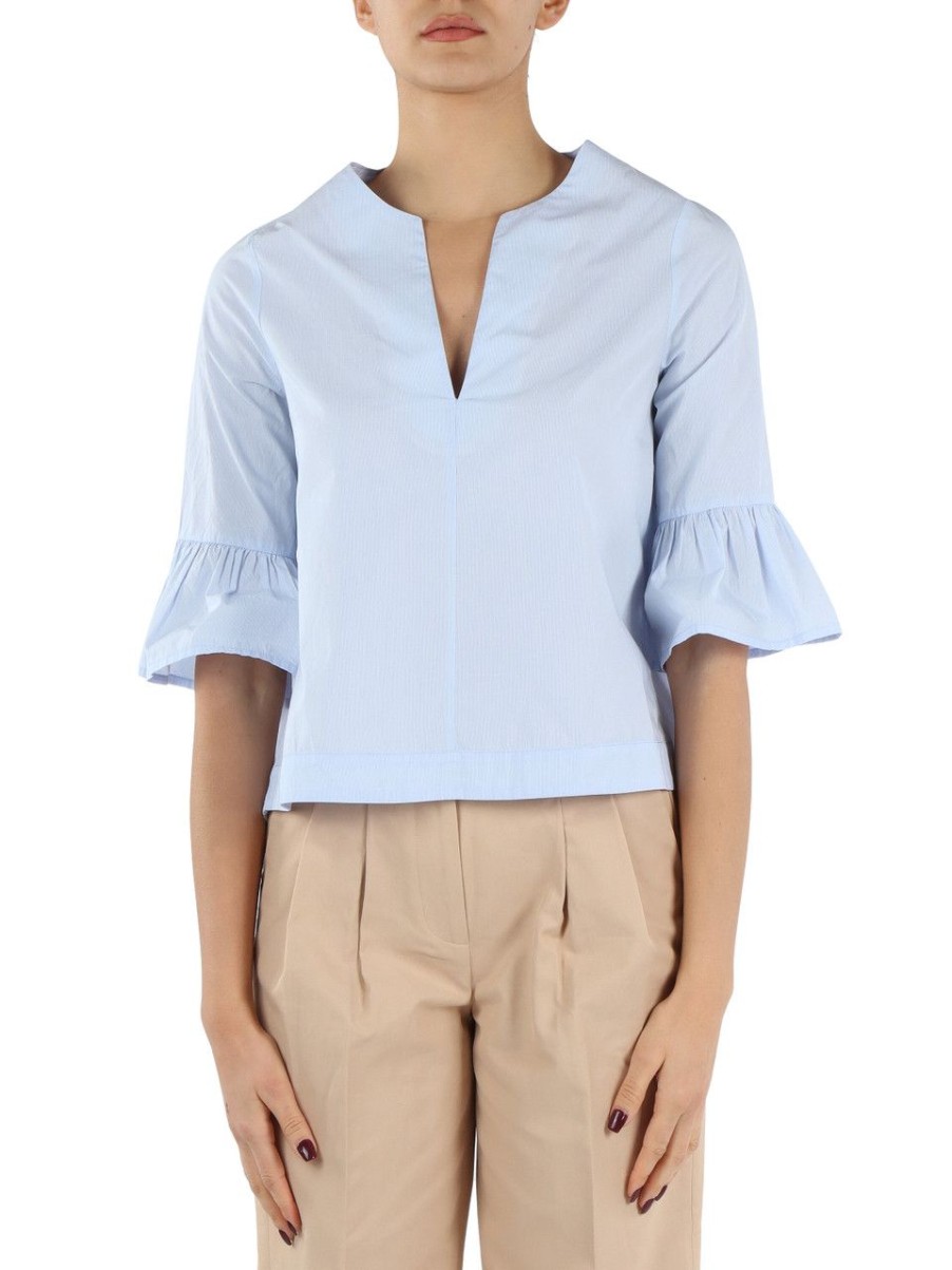 Donna ALESSIA SANTI | Blusa Svasata In Cotone Celeste