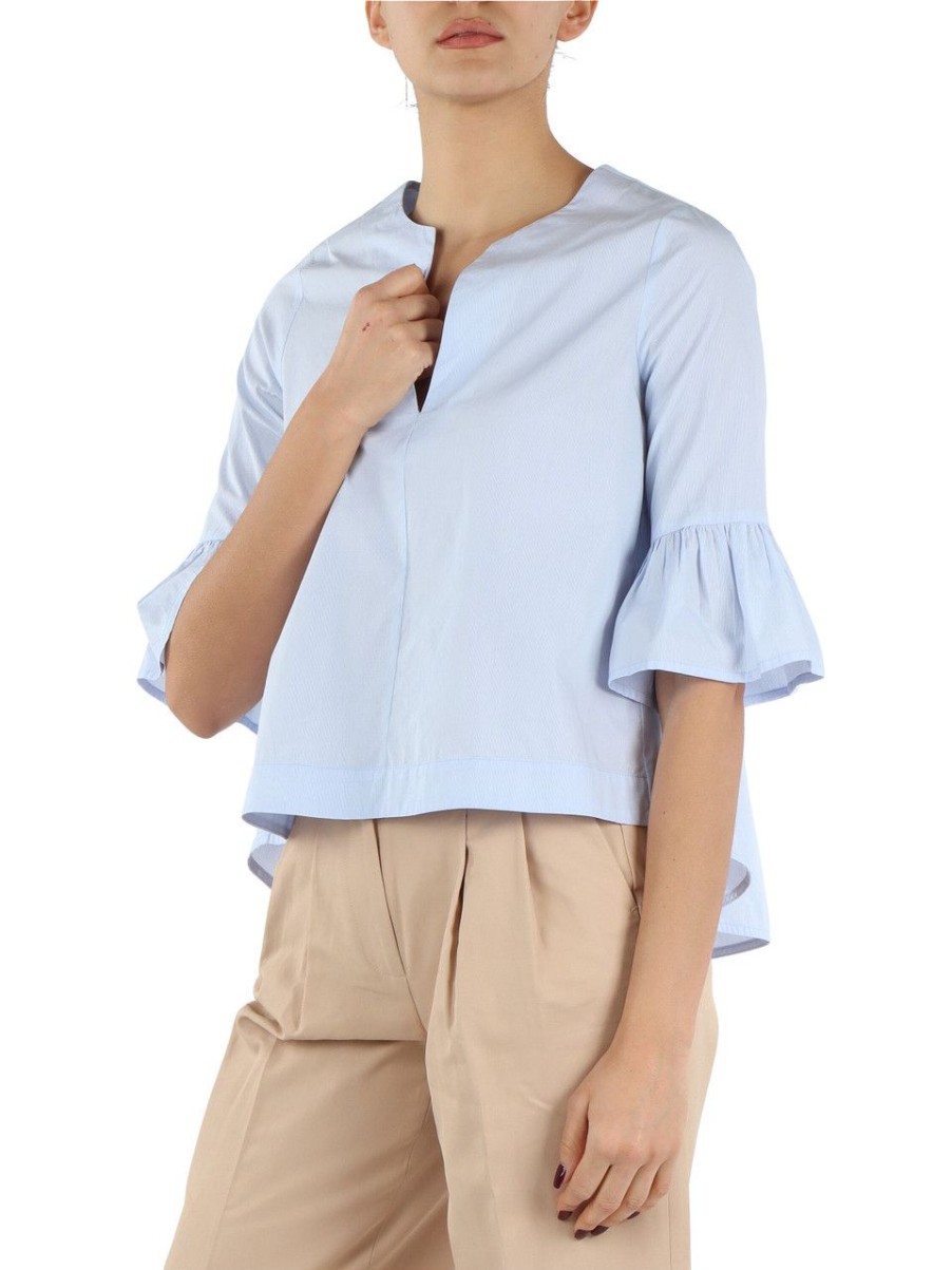 Donna ALESSIA SANTI | Blusa Svasata In Cotone Celeste