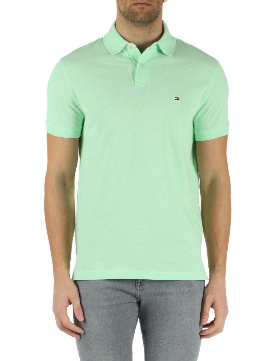 Uomo TOMMY HILFIGER | Polo Regular Fit In Cotone Piquet Con Ricamo Logo Verde Chiaro