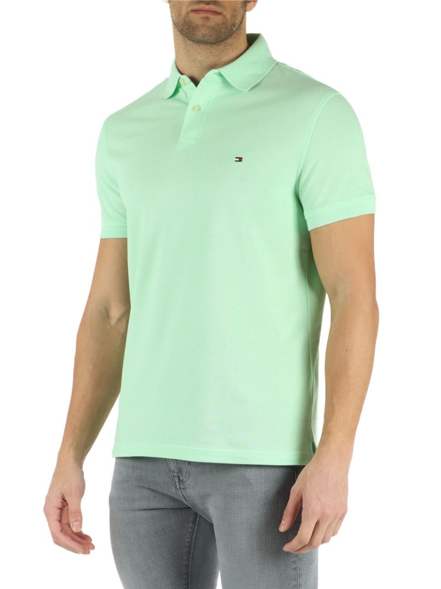 Uomo TOMMY HILFIGER | Polo Regular Fit In Cotone Piquet Con Ricamo Logo Verde Chiaro