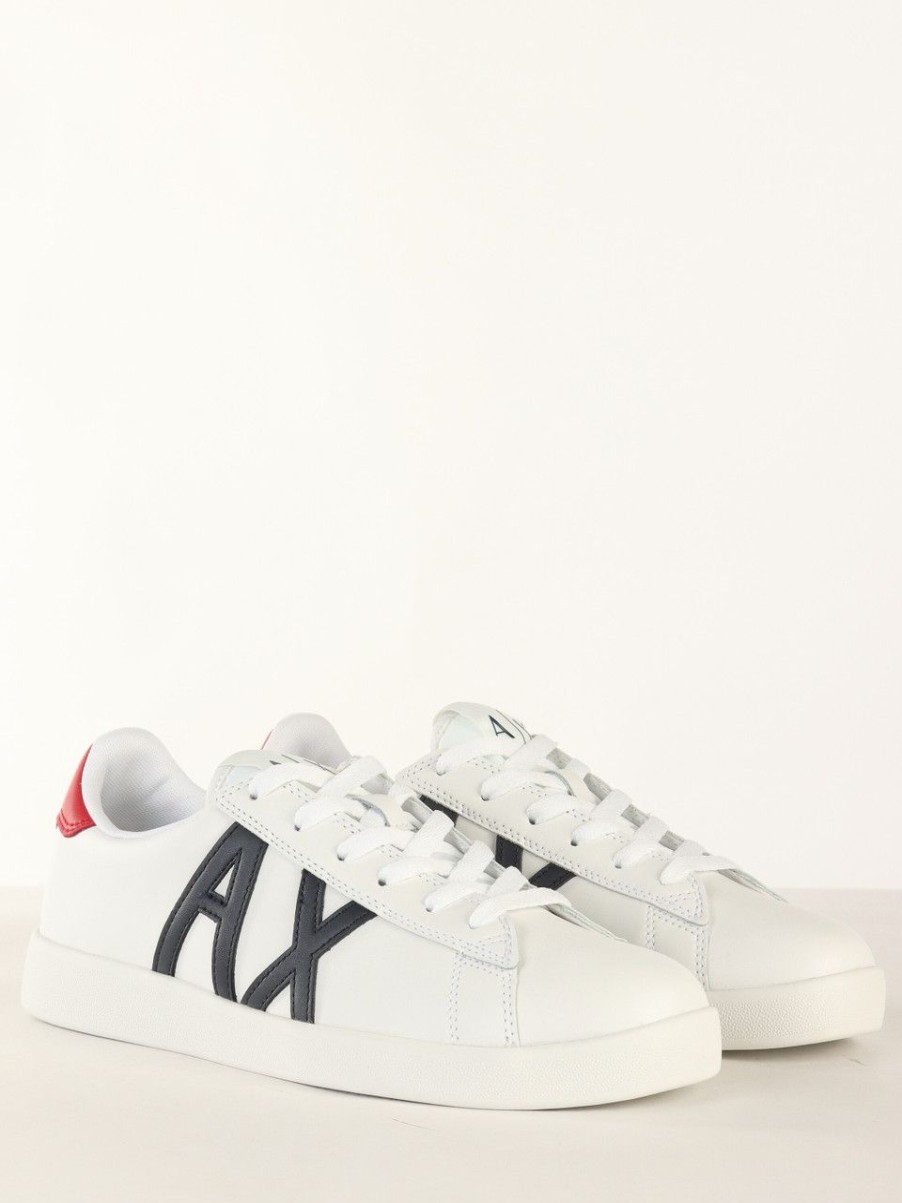 Uomo ARMANI EXCHANGE | Sneakers In Pelle E Tessuto Con Patch Logo Bianco