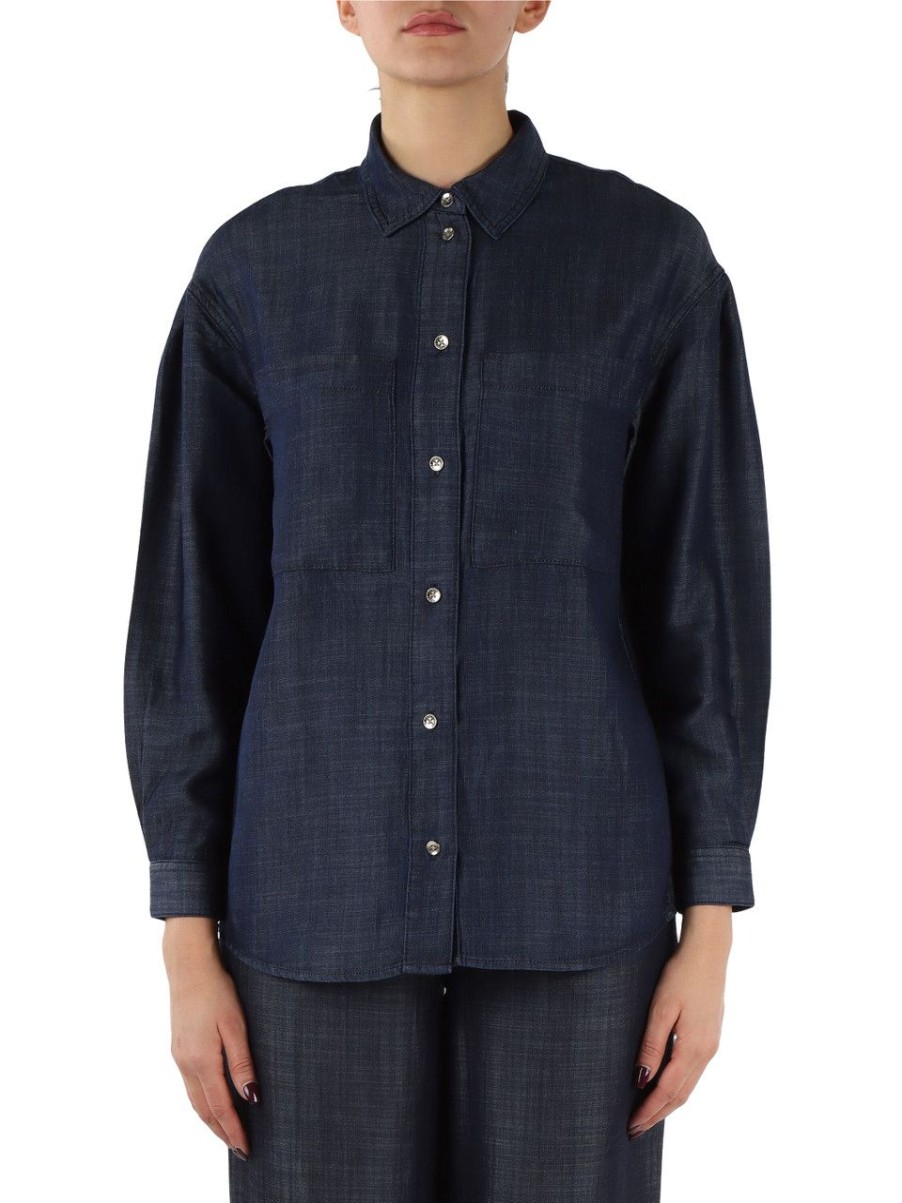 Donna ARMANI EXCHANGE | Camicia In Lyocell Effetto Denim Blu Scuro