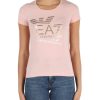 Donna EA7 | T-Shirt In Cotone Stretch Con Stampa Logo Frontale Rosa