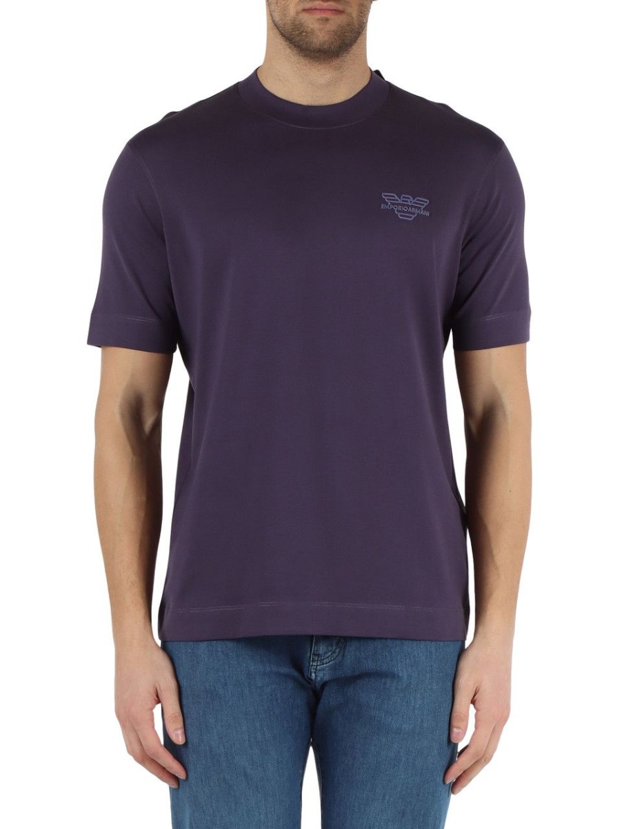 Uomo EMPORIO ARMANI | T-Shirt In Cotone Con Stampa Logo A Rilievo Viola