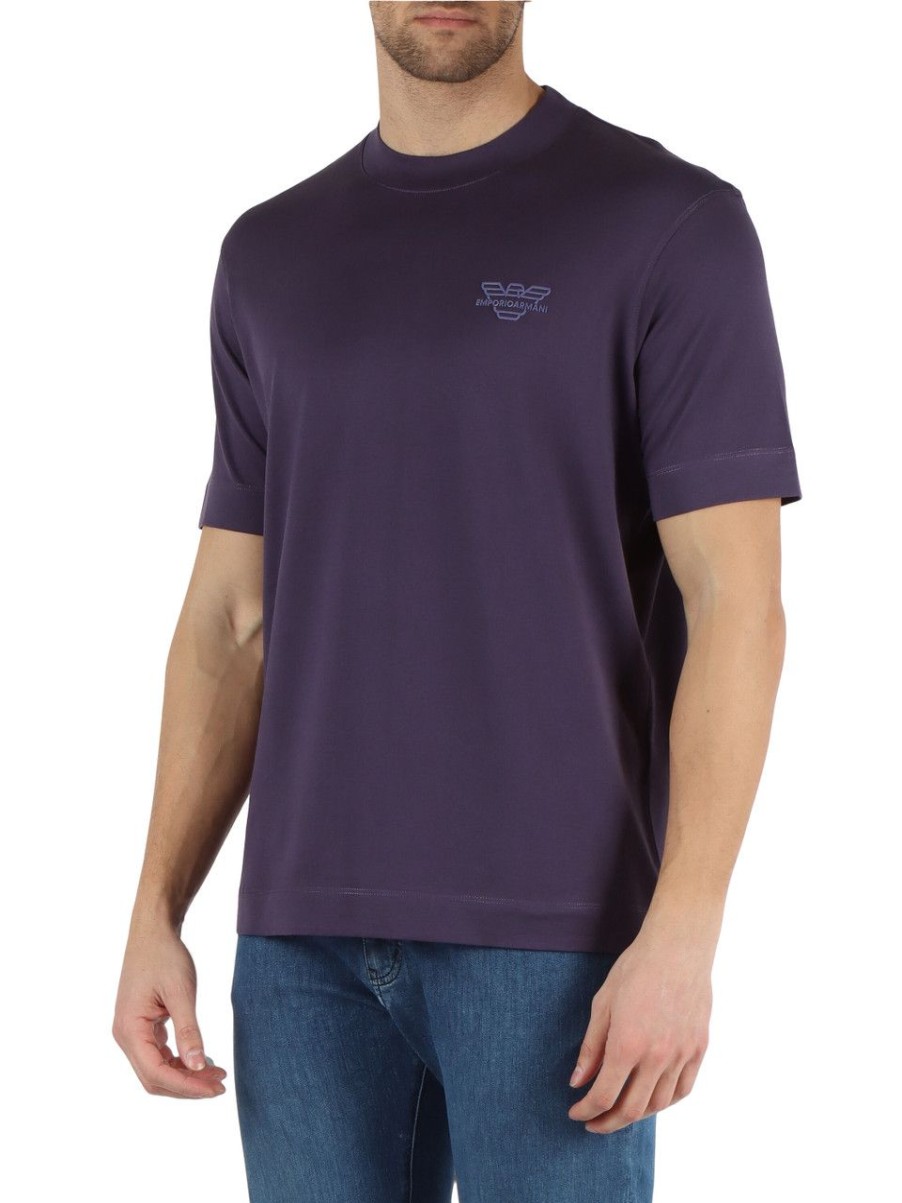 Uomo EMPORIO ARMANI | T-Shirt In Cotone Con Stampa Logo A Rilievo Viola