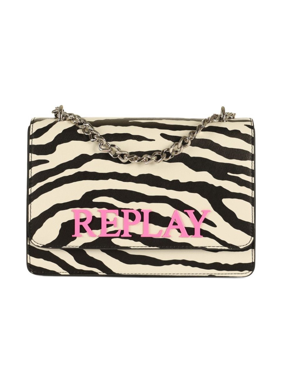 Donna REPLAY | Borsa A Tracolla In Ecopelle Con Scritta Logo Animalier