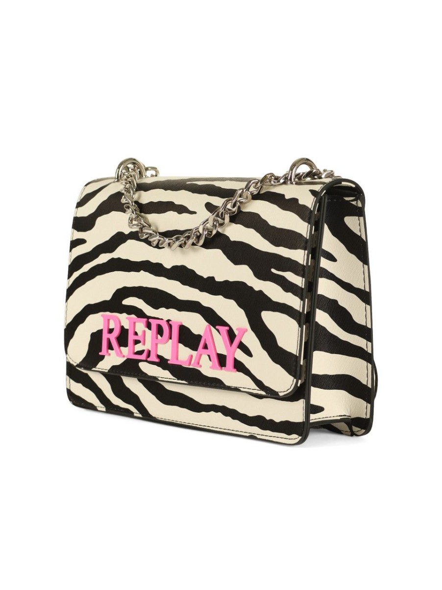 Donna REPLAY | Borsa A Tracolla In Ecopelle Con Scritta Logo Animalier