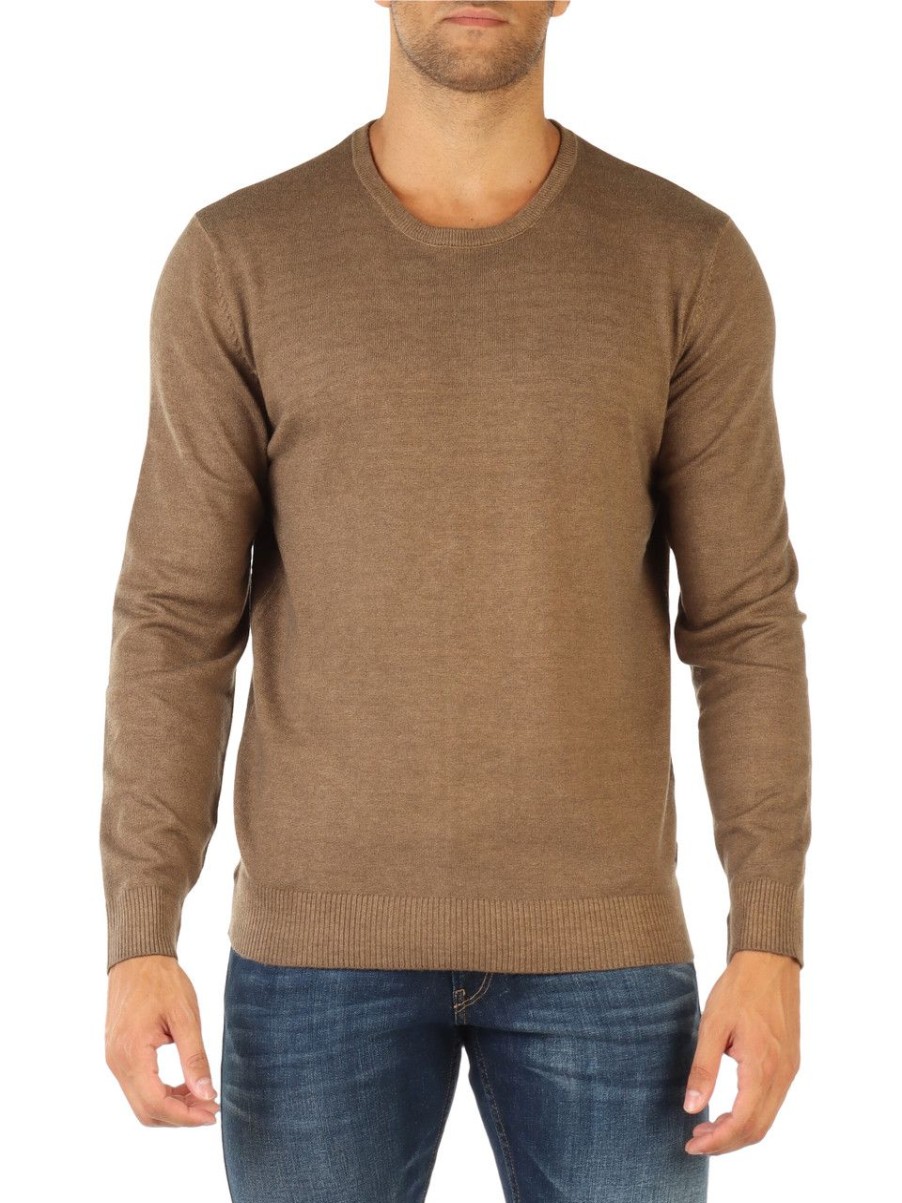 Uomo REPLAY | Maglia In Misto Lana Con Patch Logo Marrone