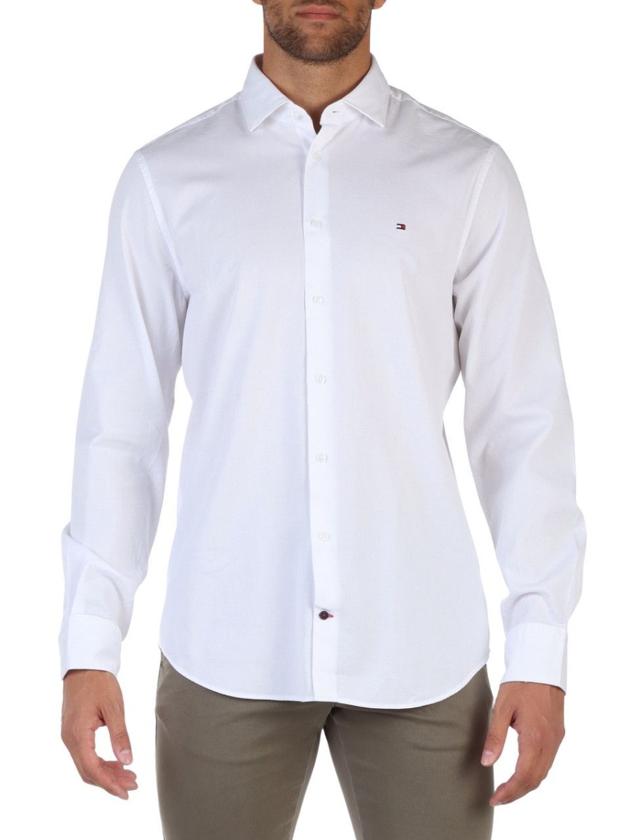 Uomo TOMMY HILFIGER | Camicia Slim Fit In Cotone Lavato Bianco