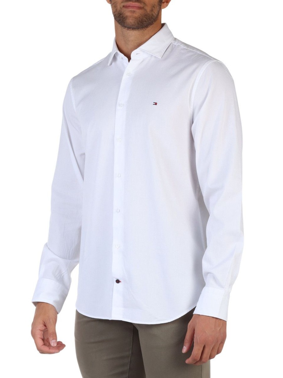 Uomo TOMMY HILFIGER | Camicia Slim Fit In Cotone Lavato Bianco