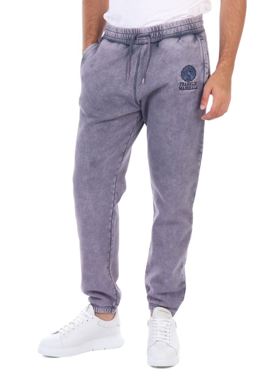 Uomo FRANKLIN & MARSHALL | Pantalone Sportivo In Cotone Felpato Effetto Slavato Blu