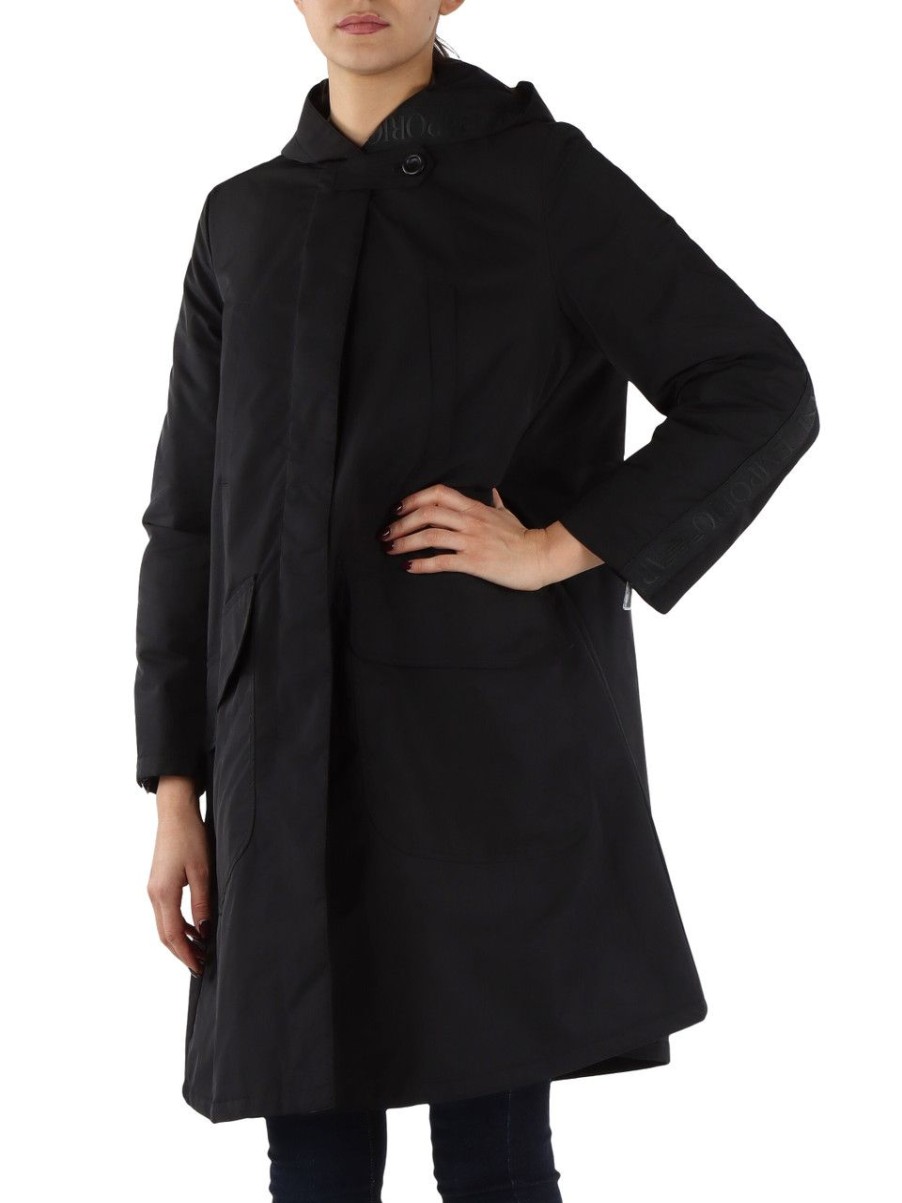 Donna EMPORIO ARMANI | Simil Parka Con Cappuccio In Tecno Gabardine Nero