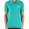 Uomo EA7 | Polo In Cotone Stretch Con Stampa Logo Frontale Verde