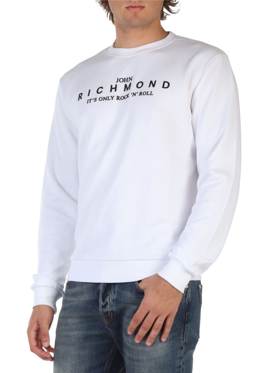 Uomo RICHMOND | Felpa In Cotone Garzato Con Scritta Logo A Rilievo Bianco