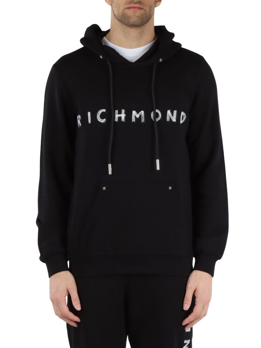 Uomo RICHMOND | Felpa Con Cappuccio In Cotone Garzato Nero