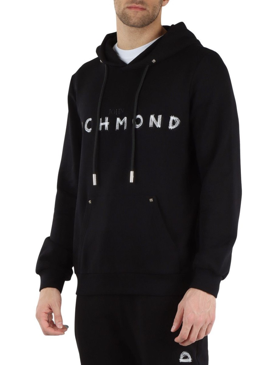 Uomo RICHMOND | Felpa Con Cappuccio In Cotone Garzato Nero