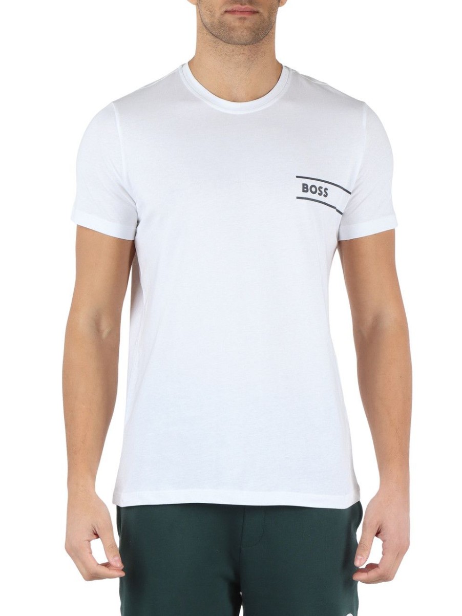 Uomo BOSS | T-Shirt Intima Girocollo In Cotone Bianco