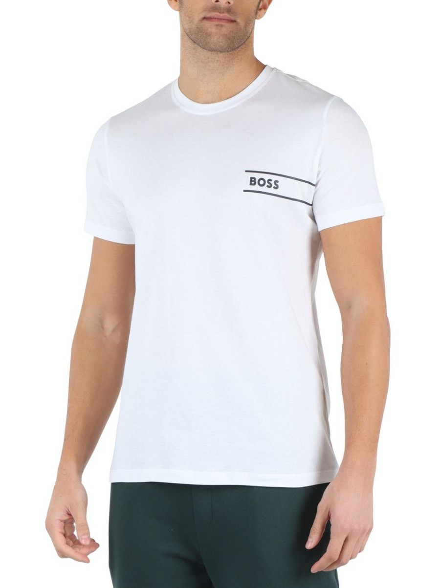 Uomo BOSS | T-Shirt Intima Girocollo In Cotone Bianco